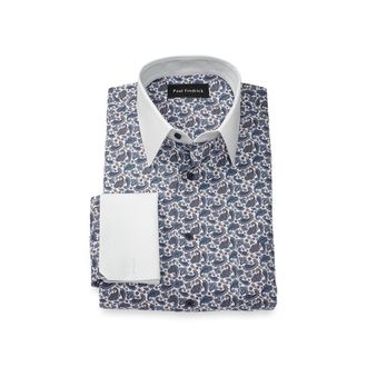 Paul Fredrick Comfort Stretch Non-iron Paisley Dress Shirt in Blue/brown at Nordstrom, Size 15.5 - 34