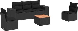 vidaXL Vidaxl - Set De Sof&aacute;s De Jard&iacute;n 6 Piezas Y Cojines Rat&aacute;n Sint&eacute;tico Negro