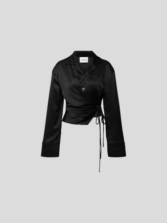 Nanushka Bluse mit Schn&uuml;rung in Black, Gr&ouml;&szlig;e L