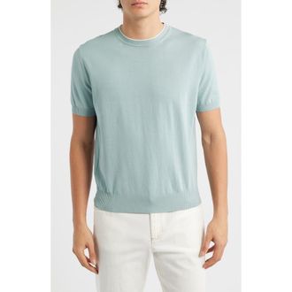 Canali Short Sleeve Cotton Crewneck Sweater in Green at Nordstrom, Size 42 Us