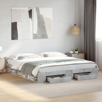 vidaXL Cama Con Cajones Madera Ingenier&iacute;a Gris Hormig&oacute;n 200x200 Cm Vidaxl
