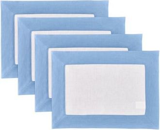 Solino Home Linen Placemats Set of 4, 14 x 19 Inch for Dining Table, Holiday and Everyday Table Decor - Contempo in Cornflower Blue And White at