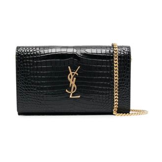 Saint Laurent Tassen, Dames, Zwart, ONE Size, Leer, Cassandre Croco Schoudertas