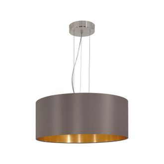 Loops Pendant Light Colour Satin Nickel Shade Cappuccino Gold Fabric Bulb E27 3x60W in Metallics