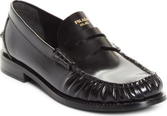 Prada Ruched Toe Penny Loafer in Nero at Nordstrom, Size 10.5Us
