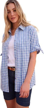 Roaman's Tie Sleeve Button Down Shirt in French Blue Check at Nordstrom, Size 34