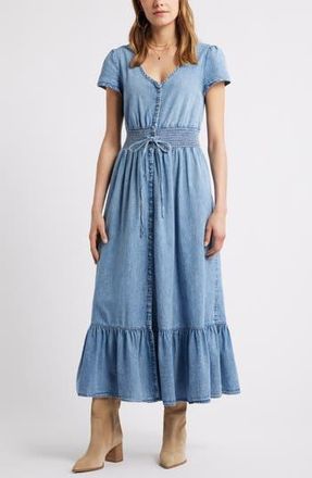 Treasure & Bond Smocked Waist Chambray Maxi Dress in Medium Wash at Nordstrom Rack, Size Xx-Small