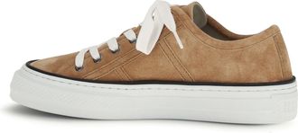 Brunello Cucinelli Womens Sneakers Shiny Tab Suede Bisque Trainers