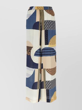 Fendi silk patchwork print wide-leg trousers