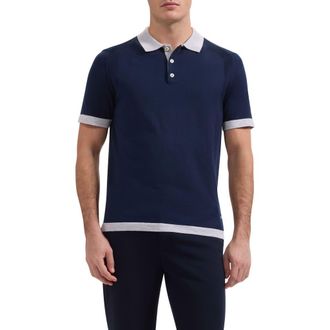 Bugatchi Short Sleeve Cotton & Modal Polo Sweater in Navy at Nordstrom, Size Xx-Large
