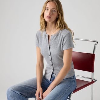 Levi's Rory Button Through Tee - Womens - L - Grey