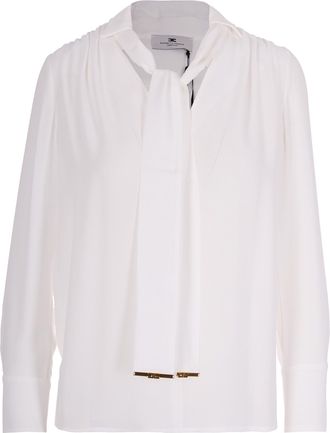 Elisabetta Franchi Viscose Georgette Blouse with Decorative Neck Sash