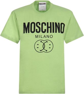 Moschino Mens Milano Double Smiley Green T-shirt Cotton - Size X-Large