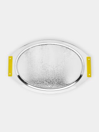 Zanetto Ebony and Enameled Silver-Plated Oval Bar Tray (20.5in/52cm)