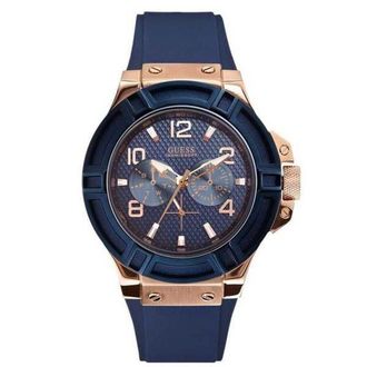 Guess W0247G3 Blue Silicone Mens Watch - Navy - One Size