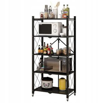 OEM Estanter&iacute;a De Cocina Plegable Con Ruedas, 5 Estantes, Color Negro, Resistente Y Port&aacute;til