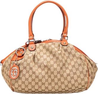 Gucci Pre-owned Handbags, female, Beige, Size: ONE SIZE Pre-owned Canvas Handbag