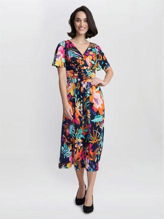 Gina Bacconi Womens Hattie Jersey Print Dress - Navy - Size 20 UK