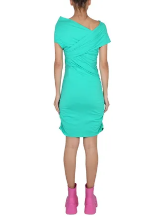 Msgm Draped Cotton Dress - Green