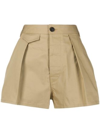 Dsquared2 front pleat high-waisted shorts - women - Cotton/Cotton/Spandex/Elastane - 36 - Neutrals