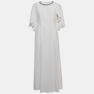 Jenny Packham White Satin Crystal Embellished Neck Wedding Gown