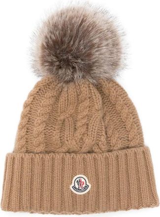 Moncler Beige Pompom Beanie Hat