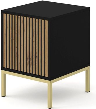 AC-D&eacute;co Mesita De Noche Ravenna F 41x40 Cm Contenedor Fresado Negro Mate / Roble Artisan