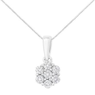 House of Brilliance 14K White Gold 1/2 cttw Diamond 7 Stone Floral Cluster Pendant Necklace at Nordstrom