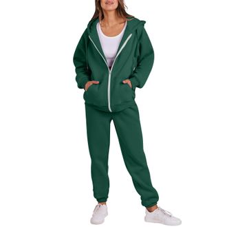 Generic Tracksuit Womens Full Set 2 Piece Outfits Full Zip Long Sleeve Hoodies Jackets with Pockets and Cuff Sweatpants Contrast Color Fall Winter Co Ord Sets