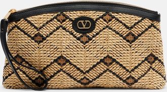 Valentino Garavani VLogo Small leather-trimmed raffia pouch