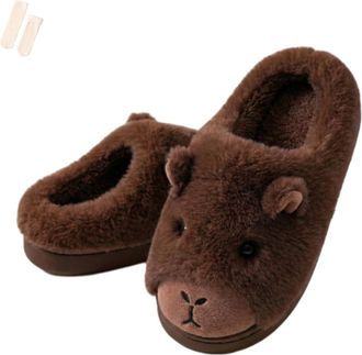 Generic Capybara Slippers for Women Kids Cute Animal Plush Home Shoes Warm Fuzzy Winter Indoor Footwear (Dark brown Classic, M, Adult, Women, 9, Numeric Range
