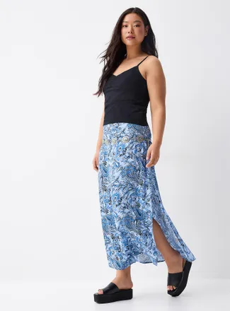 Twik Womens Textured crepe long slit skirt