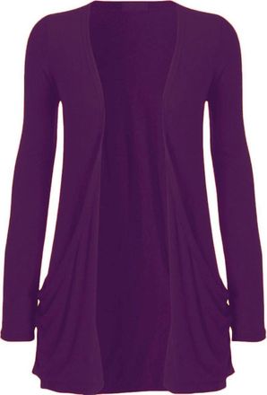 Generic Womens Ladies Open Waterfall Cardigan Hanky Hem Jersey Plus Size Long Sleeve TOP (as8, Numeric, Numeric_12, Regular, Regular, Purple)