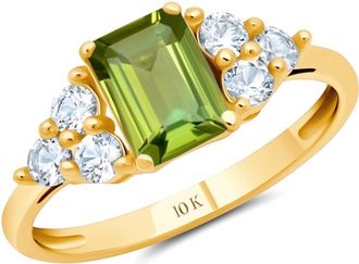 MAX + STONE 10k Yellow or White Gold Gemstone Emerald Cut Birthstone Anniversary Ring