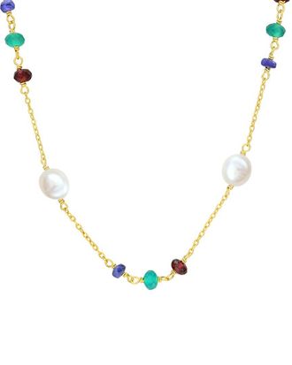 Rina Limor Silver 2.81 Ct. Tw. Blue Sapphire, Garnet, Green Onyx & 5-6.5 Mm Pearl Bead Necklace
