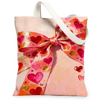 Generic ValentineS Day Hearts Canvas Tote Bags, Romantic Love Pattern Reusable Grocery Bags, Lightweight Washable Shoulder Strap C, Peach, 13x15 Inch