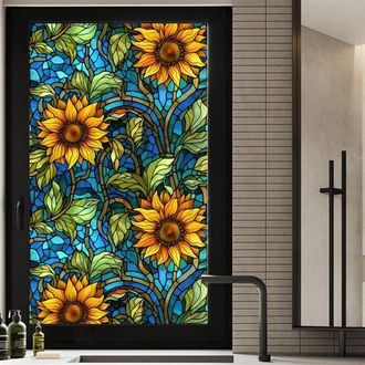 No Brand L&aacute;mina Para Ventanas Con Dise&ntilde;o De Girasoles - L&aacute;mina Para Privacidad En Cristales - Decoraci&oacute;n Y Privacidad - Sin Adhesivo - 45 X 100 Cm - Colorida