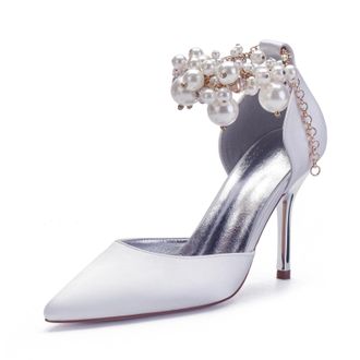 Miyoopark Womens High Heel Wedding Shoes Beaded Elegant Formal Party Pumps M528 White UK 4.5