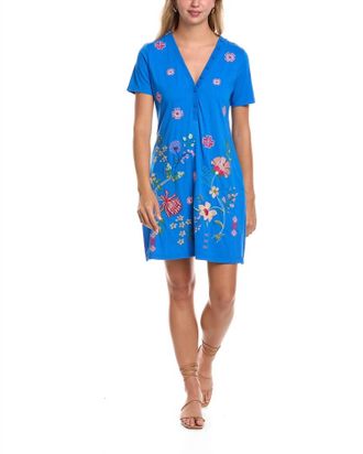 Johnny Was Maureen Button Neck Knit Dress In Victoria Blue