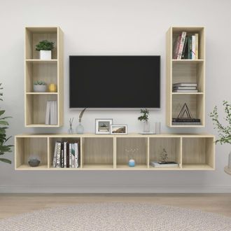 Berkfield Home Wall-mounted TV Cabinets 4 pcs Sonoma Oak Engineered Wood in Brown