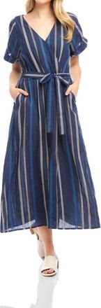 Karen Kane Embroidered Cuffed Sleeve Midi Dress In Navy Multi