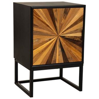 Wanderlust Deco Mesita de noche de madera recuperada negra con 1 puerta 40x35x61h cm