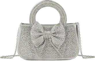 Generic Elegant Evening Handbag, Crystal Rhinestone Bow, Chain Strap Crossbody Clutch Bag, Small Formal Party Cross Body Bag (SIVLER D)