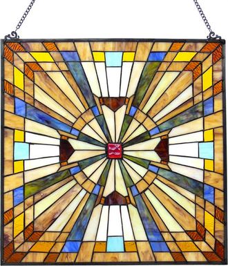 Chloe Lighting FLARE Tiffany-glass Mission Square Window Panel 24