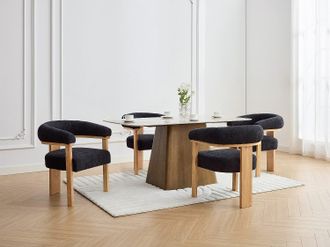 Pascal Morabito Sedia con braccioli in Tessuto bouclette e Legno di hevea Nero e Naturale - LIVELIA di Pascal MORABITO