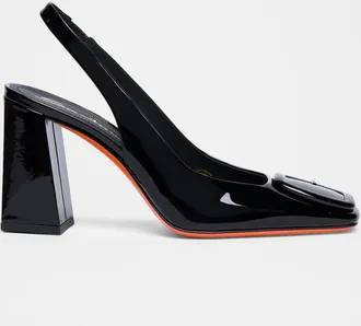 Santoni Peaches Patent Buckle Slingback Pumps