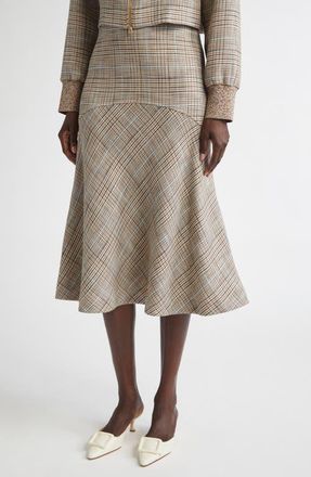 St. John Prince of Wales Plaid Midi Skirt in Camel/Ecru/Mouline at Nordstrom, Size 6