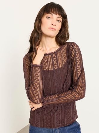 Fat Face FatFace Lottie Chocolate Brown Lace 2 in 1 Top