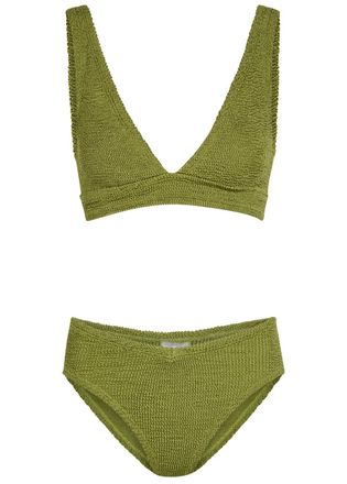 Hunza G Angel V-neck Crinkle Bikini - Green - One Size