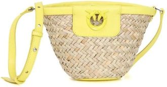 Pinko Pinko, Tassen, Dames, Beige, ONE Size, Leer, Love Summer Bucket Rafia + Vitello Seta